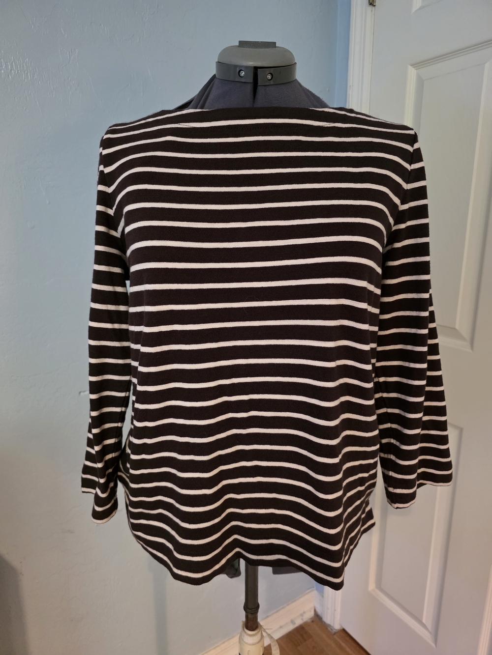 LOFT Black and White Striped Long-Sleeve Tee